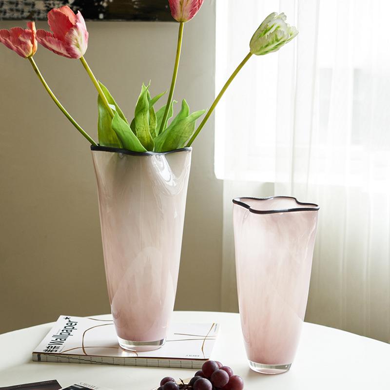 中古风粉色四叶草手工琉璃花瓶客厅桌面居家鲜花样板房软装花瓶