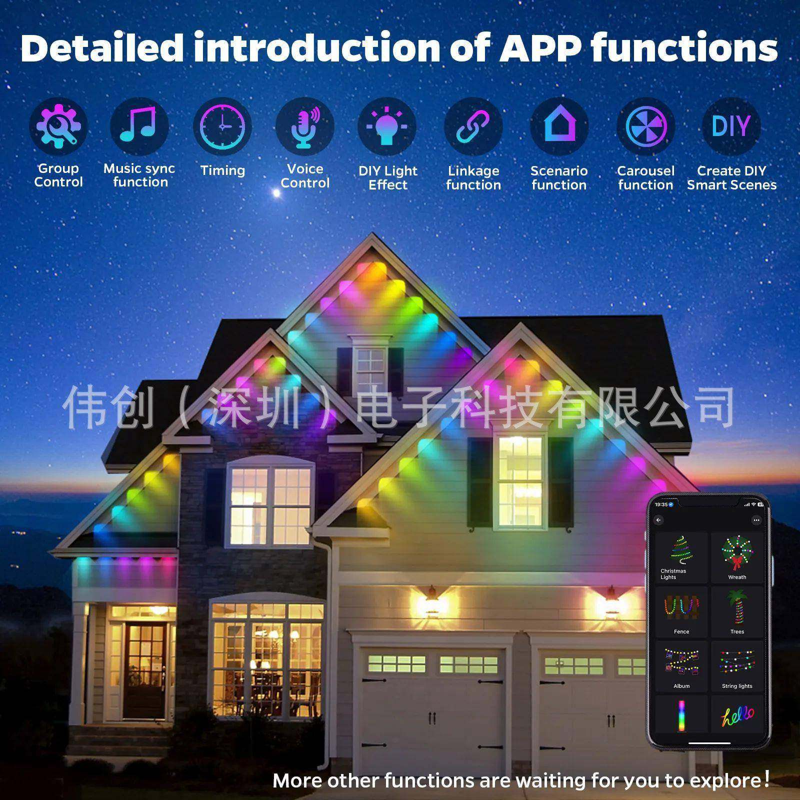 户外防水屋檐灯RGB幻彩跑马灯智能app控制爆款装饰灯防雨防潮