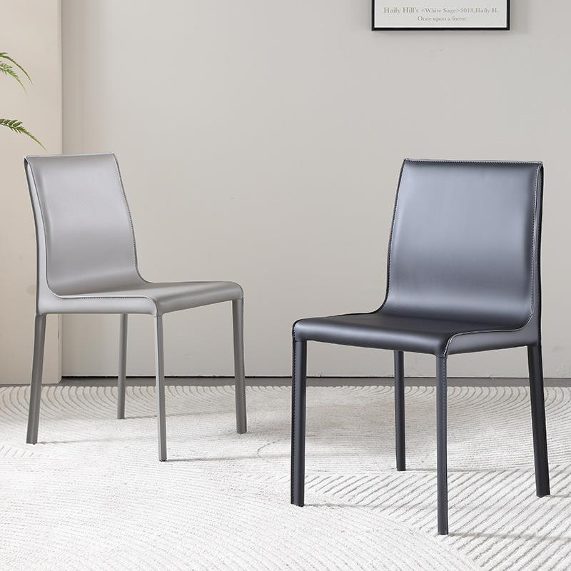意式极简餐椅马鞍皮餐椅家用餐厅吃饭靠背椅北欧休闲书桌椅高靠背
