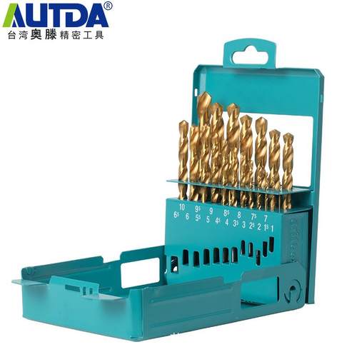 AUTDA奥滕1.0-10mm高速钢镀钛全磨直柄麻花钻头19支套装AT-01910