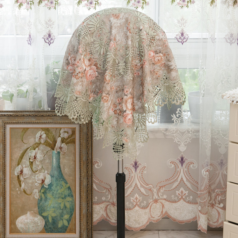 电风扇盖布纱高档绣花挂烫机万能盖巾欧式立式防尘罩风扇罩刺绣帘
