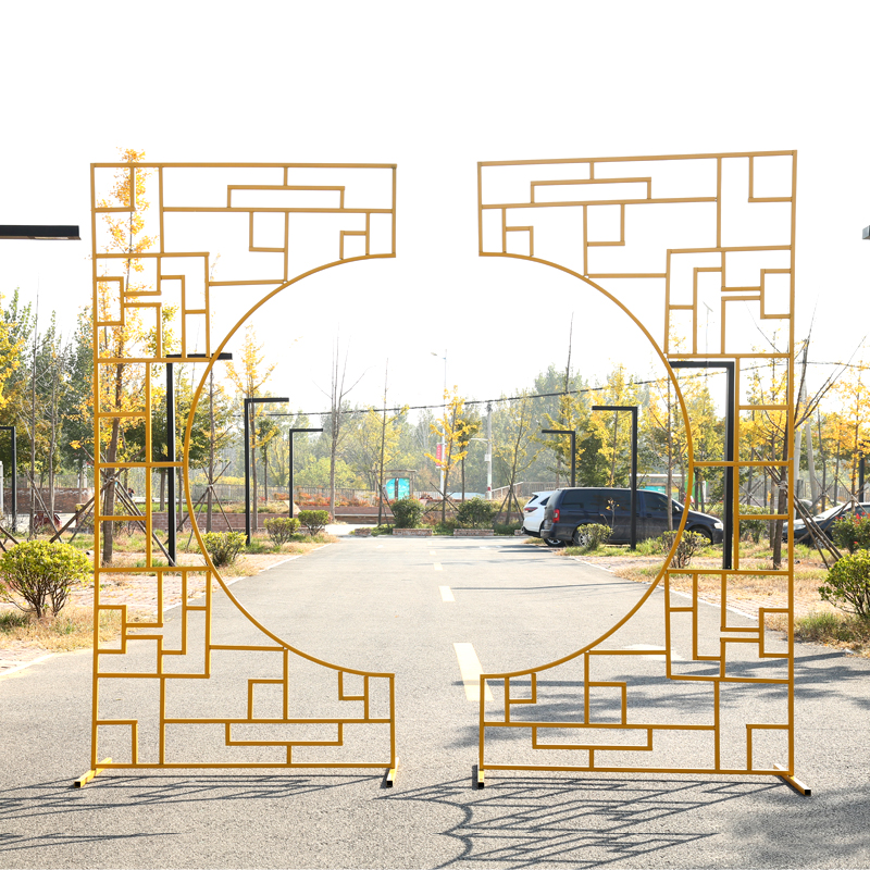 新款中式婚庆道具铁艺屏风同心圆中式婚礼用品背景现场舞台装饰门