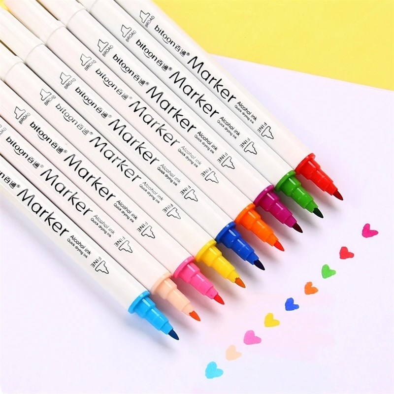 百通双头马克笔套装小学生用24色36色双头12色彩色绘画笔儿童可水