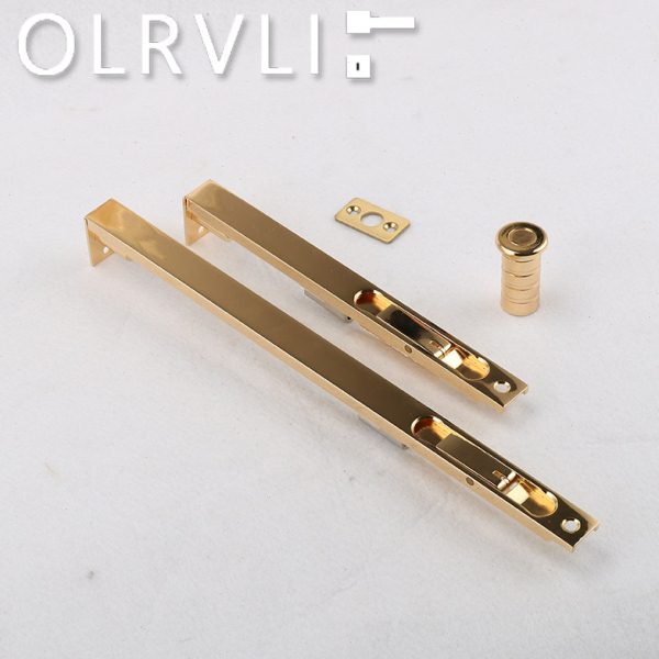 意大利OLRVLI纯铜金色双开门暗插子母门插销 8寸铜插销大门固定销