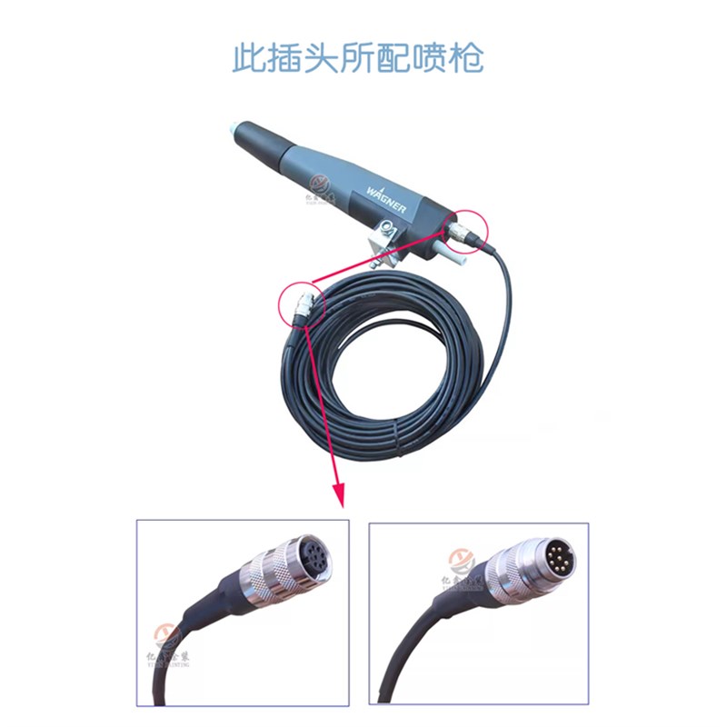 瓦格纳C4静电喷枪八芯插头插座自动H喷枪电源线连接线八孔接头