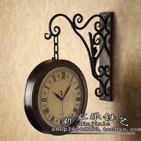 铁艺双面钟 时尚欧式钟大号钟 双面挂钟 创意客厅壁挂钟 静音钟表