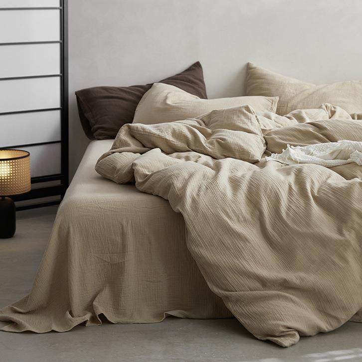 极简A类母婴级双层纱四件套100全棉美德拉色系家用床单笠被罩枕套