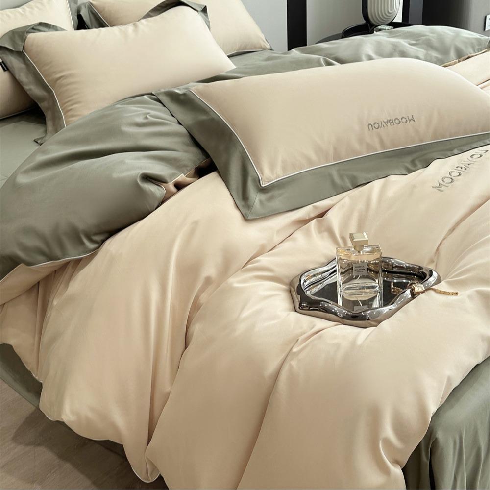 长绒棉四件套全棉简约奢感双拼四季柔软被套家纺床上用品