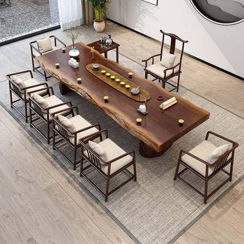 实木大板茶桌椅组合新中式茶桌全套原木整板客厅家用办公室泡茶桌