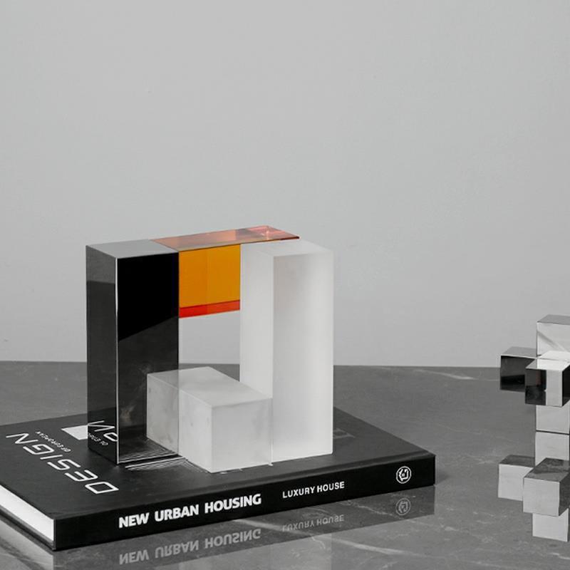 简约现代水晶创意轻奢软装饰品几何书房桌面摆件样板房间家居摆设