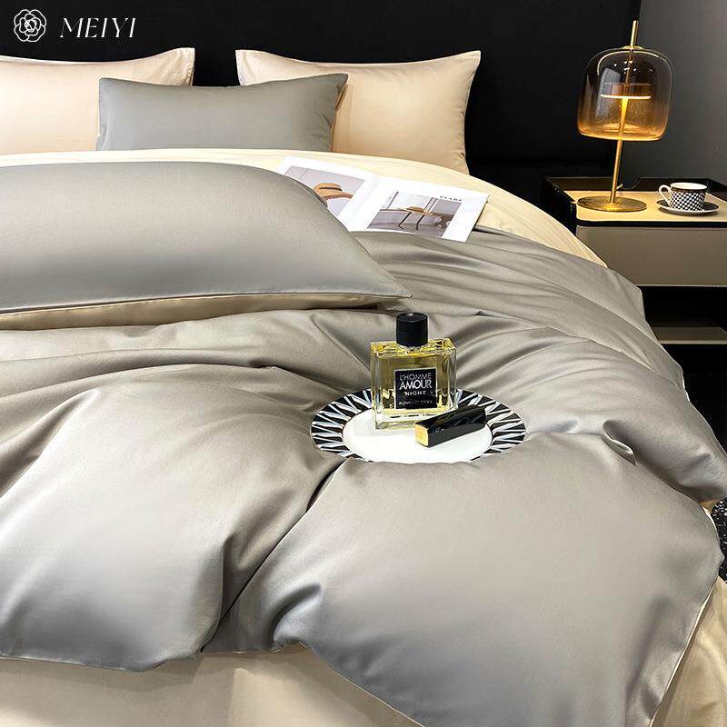 现代简约风100S长绒棉床单四件套全棉裸睡被套高级感床笠床上用品