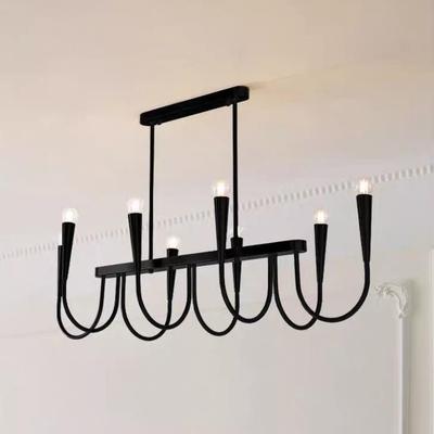 法式美式复古餐厅灯中古风金色黑色蜡烛长条餐桌岛台饭厅LED吊灯