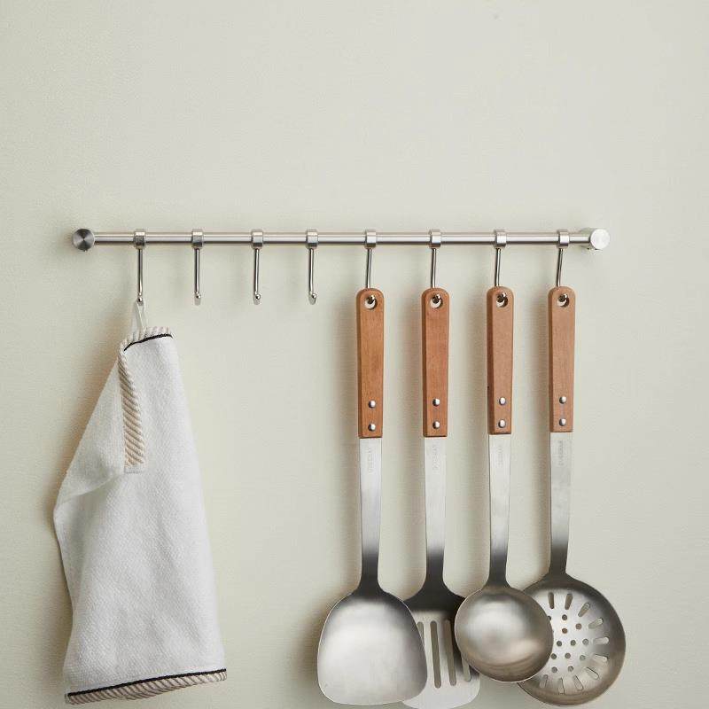 厨房挂钩304不锈钢墙上活动厨具挂杆砧板置物架勺子铲子挂钩架