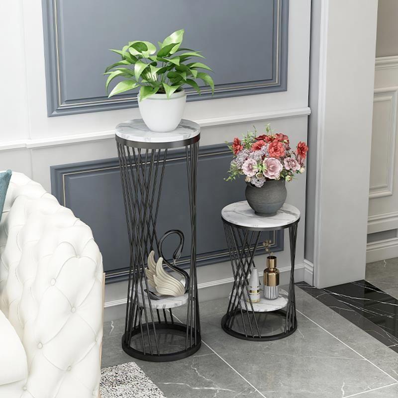 北欧花架置物架轻奢客厅室内阳台简约落地式大理石绿萝花架子边几