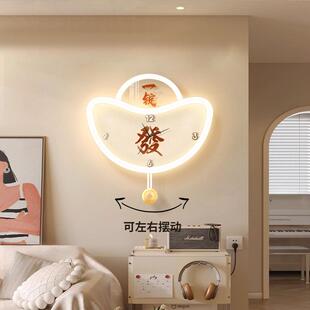 一定发财客厅钟表挂画立体装饰摇摆挂钟奶油风餐厅创意时钟壁灯画