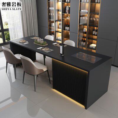 岩板岛台餐桌一体家用厨房可伸缩小户型多功能倒台桌高级成品餐桌