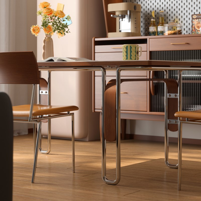 木小咖中法式岩板实木餐桌长方形简约涟漪P白蜡木高端复古餐桌