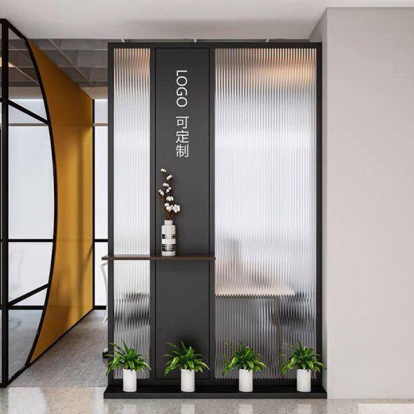 玻璃屏风隔断办公室形象墙入户玄关前台背景墙免固定移动座屏