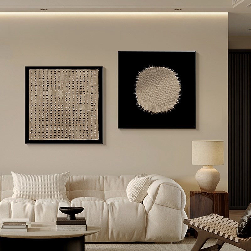 中古风线条抽象客厅装饰画极简复古餐厅壁画侘寂感沙发背景墙挂画