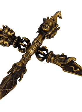 擦黑色马头大明王铜金刚杵摆件