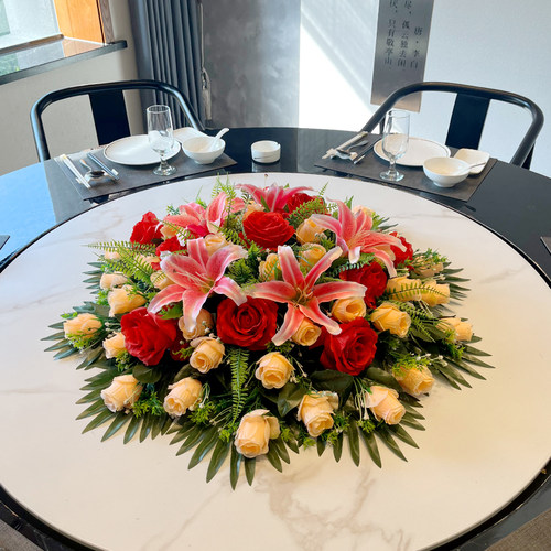 餐桌花大圆桌转盘中间摆花酒店饭店假花仿真花桌面摆件桌花装饰花