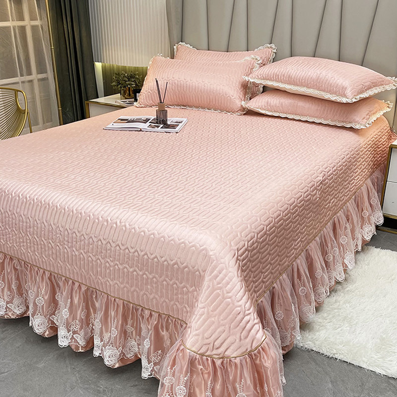 夏季夹棉冰丝凉席三件套床盖款公主风花边款可机洗折叠高档空调凉,床上用品,冰丝席,淘宝优惠券,粉丝福利购,淘宝优惠卷