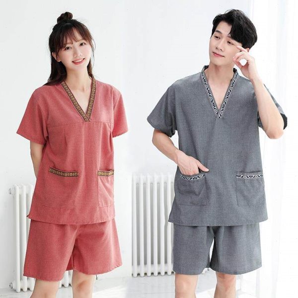 2025新款棉麻汗蒸服女情侣大码男桑拿足疗按摩洗浴服美容家居睡衣