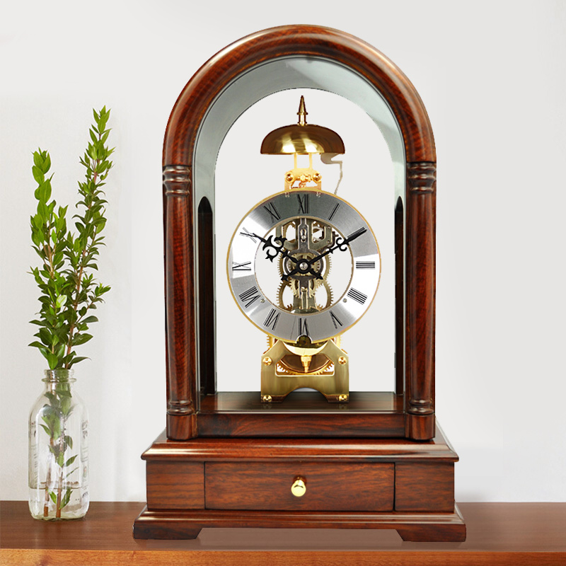 纯铜机芯机械座钟客厅老式实木打点报时摆钟上弦S链发条复古座钟