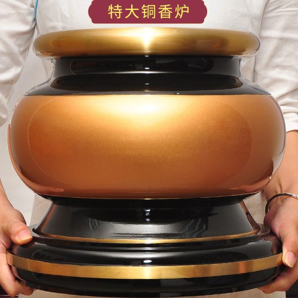 黄铜双色圆边佛具香炉檀香炉插香上香薰香炉佛台佛具拜神供奉用品