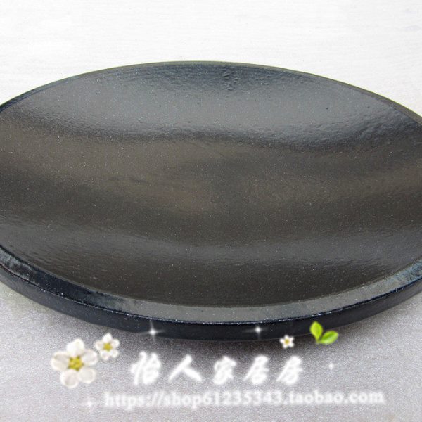 圆凹形韩式搪瓷铸铁烤炉盘烧烤锅盖铁板烧煎烤盘烤肉牛排烤锅51cm