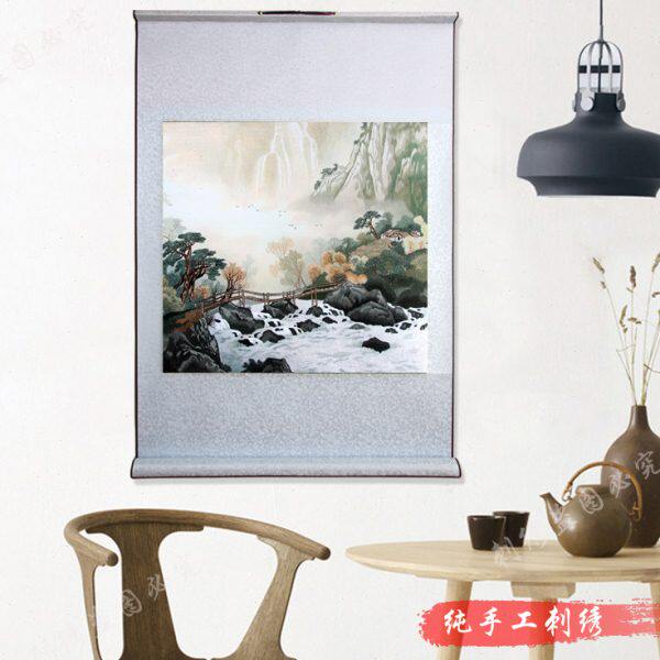 粤绣精品 中国古典水墨风景山水画 书房办公室茶室会客室挂件