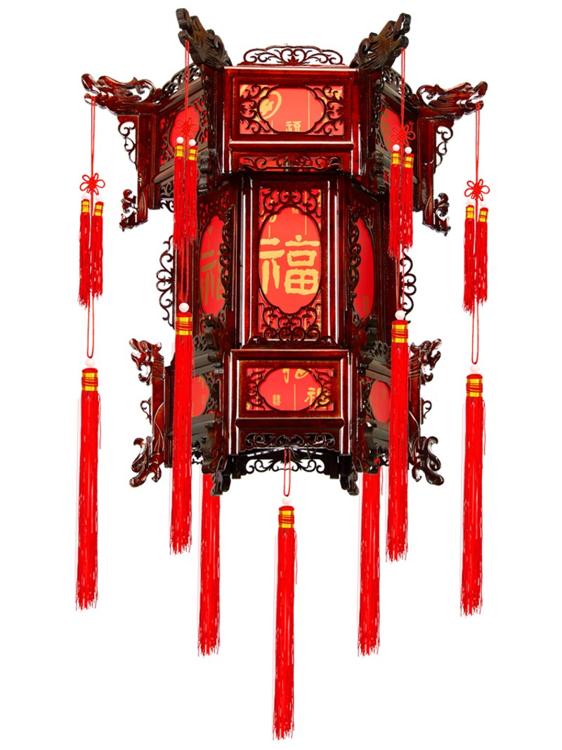 中式实木宫灯仿古六角大红乔迁B灯笼中式古典木质阳台吊灯挂饰