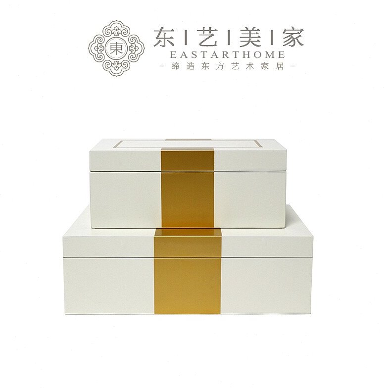 新中式现代木质烤漆首饰盒样板房酒店卧室会所饰品摆件奶白色盒子