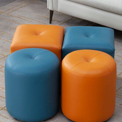 轻奢真皮沙发小圆凳家用换鞋凳客厅茶几矮凳子KTV方凳皮凳梳妆凳