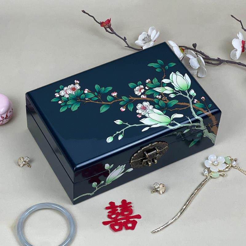 精品手绘推光漆器首饰盒平遥精致五金收纳盒多层分格古典复古妆奁