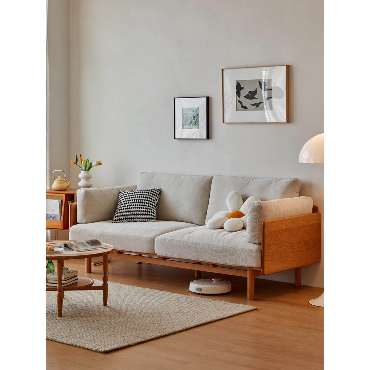 北欧实木沙发布艺客厅现代简约小户型单人三人冬夏两用真皮艺沙发