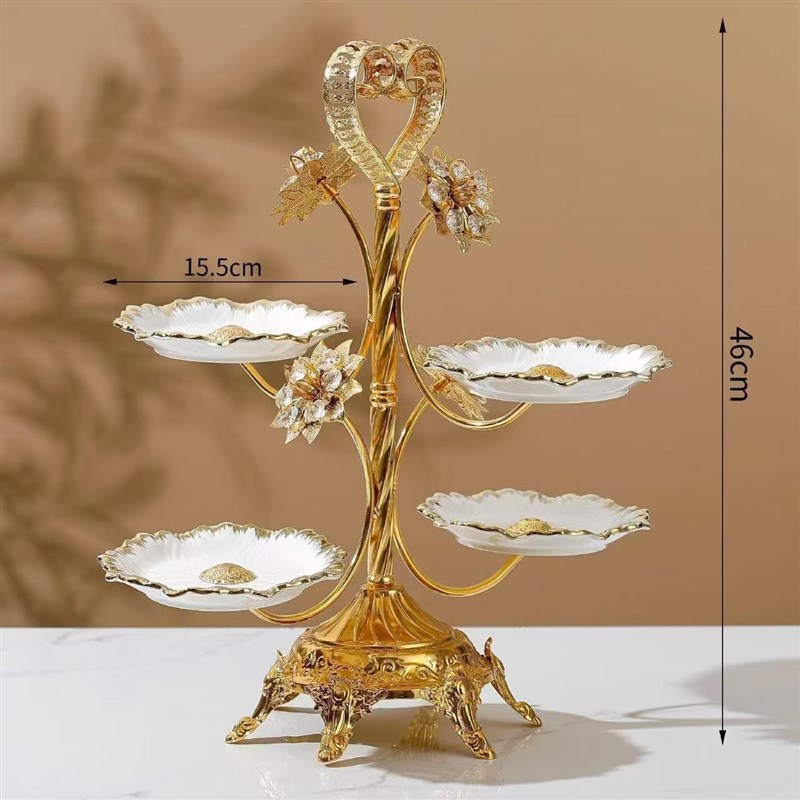 水果盘客厅家用大气轻奢创意茶几精致摆盘金色玻璃多层上供果果盘