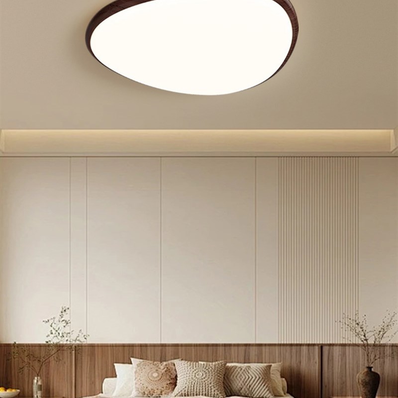 中古风吸顶灯鹅卵石客厅主灯覆古胡桃木纹高级感云朵全光谱灯具