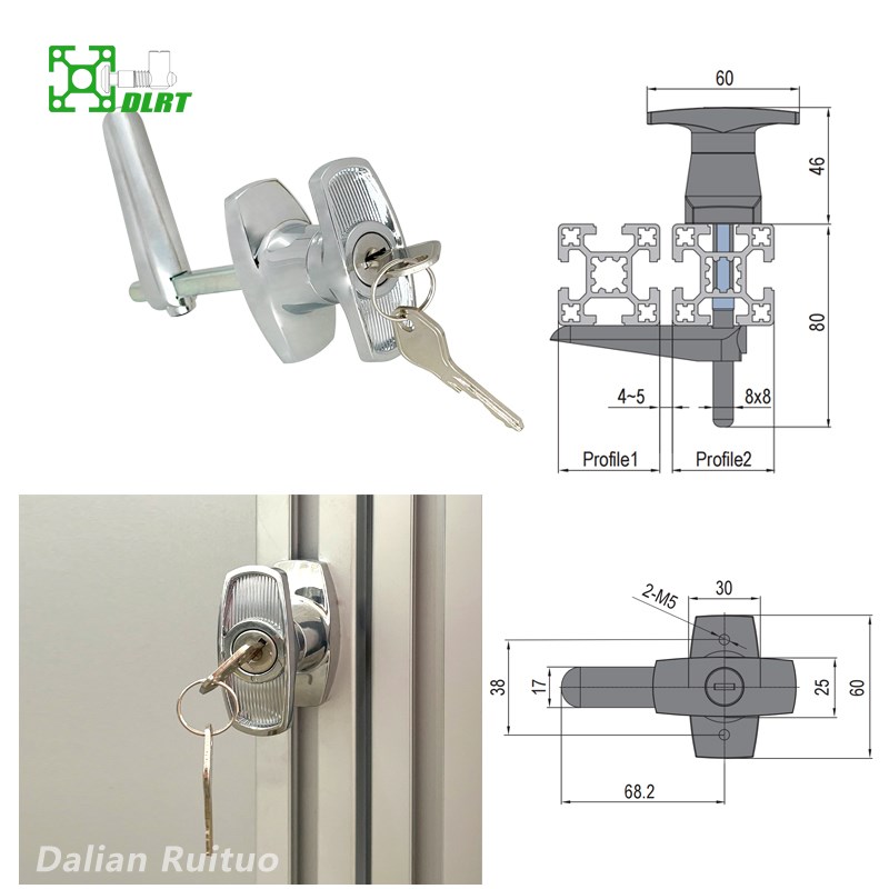 4040铝型材配件门锁T形把手锁配电柜锁充电桩柜锁机械把手转舌锁