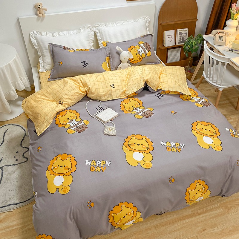 清新格子网红床上用品四件套学生宿舍男女简O约床单被套双人水洗