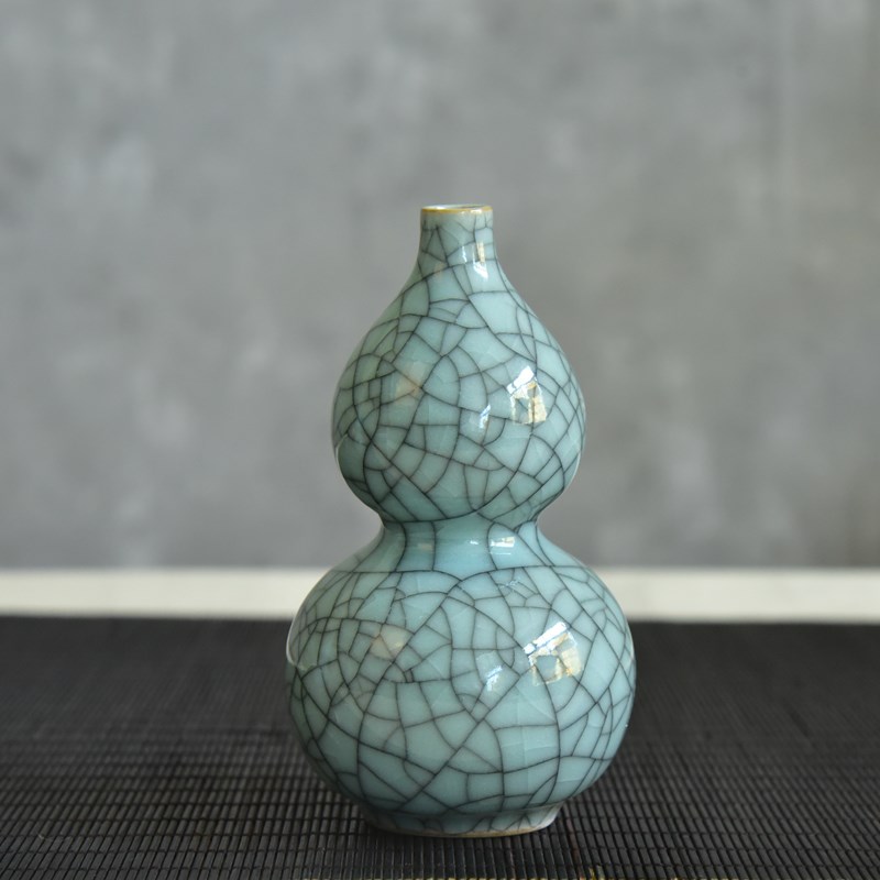 手工陶瓷小号葫芦瓶龙泉青瓷玄关博古架装L饰摆件中式禅意酒瓶花