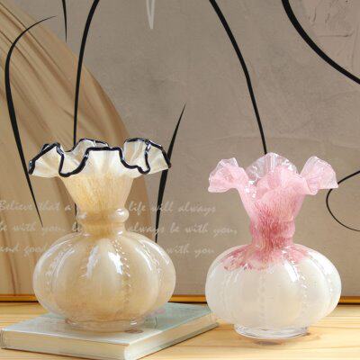 中古奶玉黄色芬顿风法式南瓜珠花瓶手工琉璃玻璃家插花器软装摆件