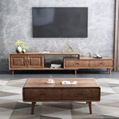 实木茶几电视柜组合北欧茶几伸缩电视柜地柜现代简约原木客厅