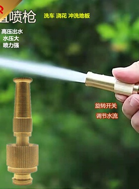 黄铜高压水枪头可调喷枪头 浇花灌溉园林洗车直喷玩水神器喷头4分