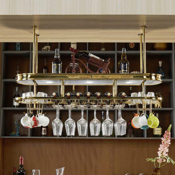 轻奢不锈钢创意酒架吧台吊架悬挂酒柜置物架北欧红酒杯架倒挂家用