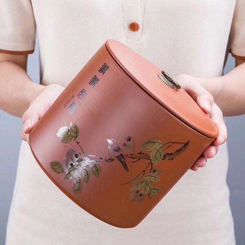 厂家直销大号红茶白茶糖果罐子红泥紫砂茶叶罐陶瓷密封储物罐茶盒