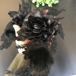黑色立体羽毛蕾丝花朵布贴羽绒服补丁贴衣服装饰修补刺绣手缝贴花