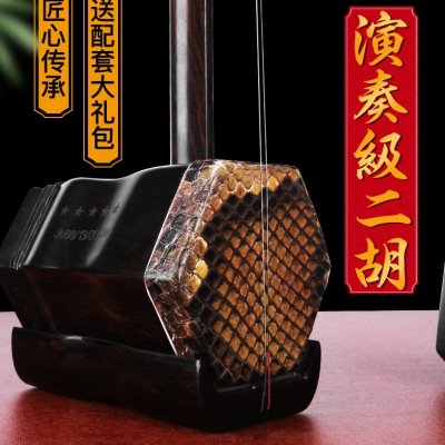 黑檀二胡 乐器二胡初学者入门考级公园演奏专业机械轴 紫檀二胡弓