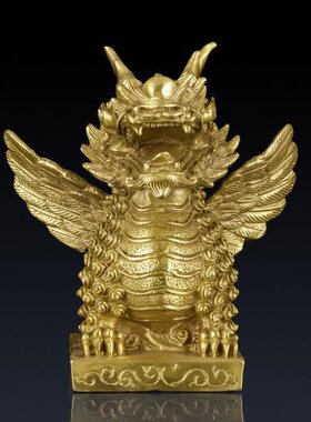 纯黄铜麒麟摆件铜麒麟家居饰品客厅摆件办公室招财铜麒麟摆件
