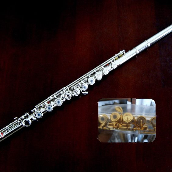 蝴蝶牌17孔开孔法式按键镀银长笛